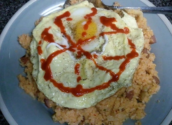 Kimchi fried rice with fried egg on top