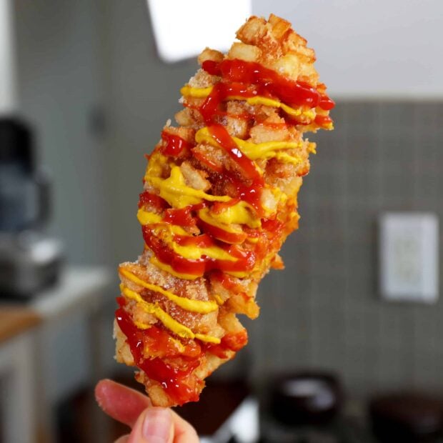 Korean-style french fries corn dog (Gamja-hotdog: 감자핫도그)