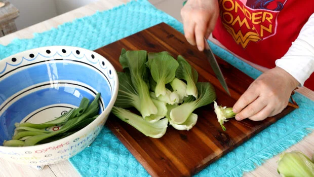 Preparing bok choy