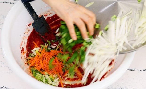 adding vegetables