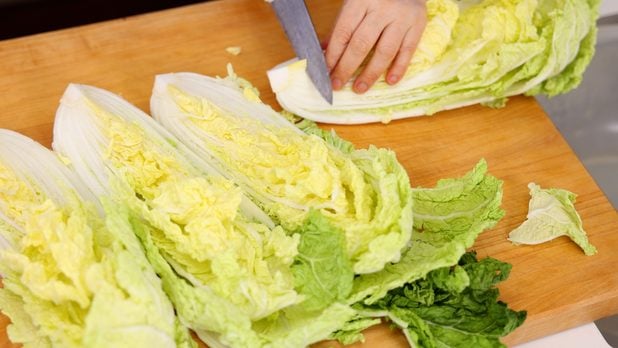 Removing the core from napa cabbage
