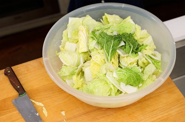 Add-salt, water to cabbage